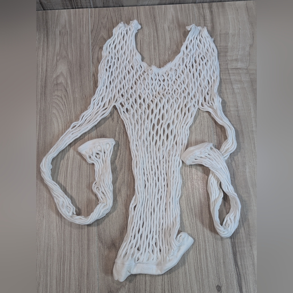 Women's Exotic White Fishnet Top Size OSFM Long Sleeve Sexy See Through